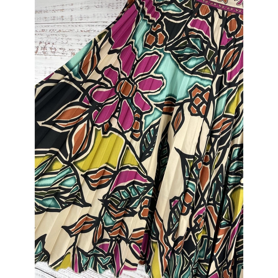 Falda Nicole Miller Mujer 4 Multicolor Plisada Floral Geométrica Midi Boho Retro Foto 2 de 4