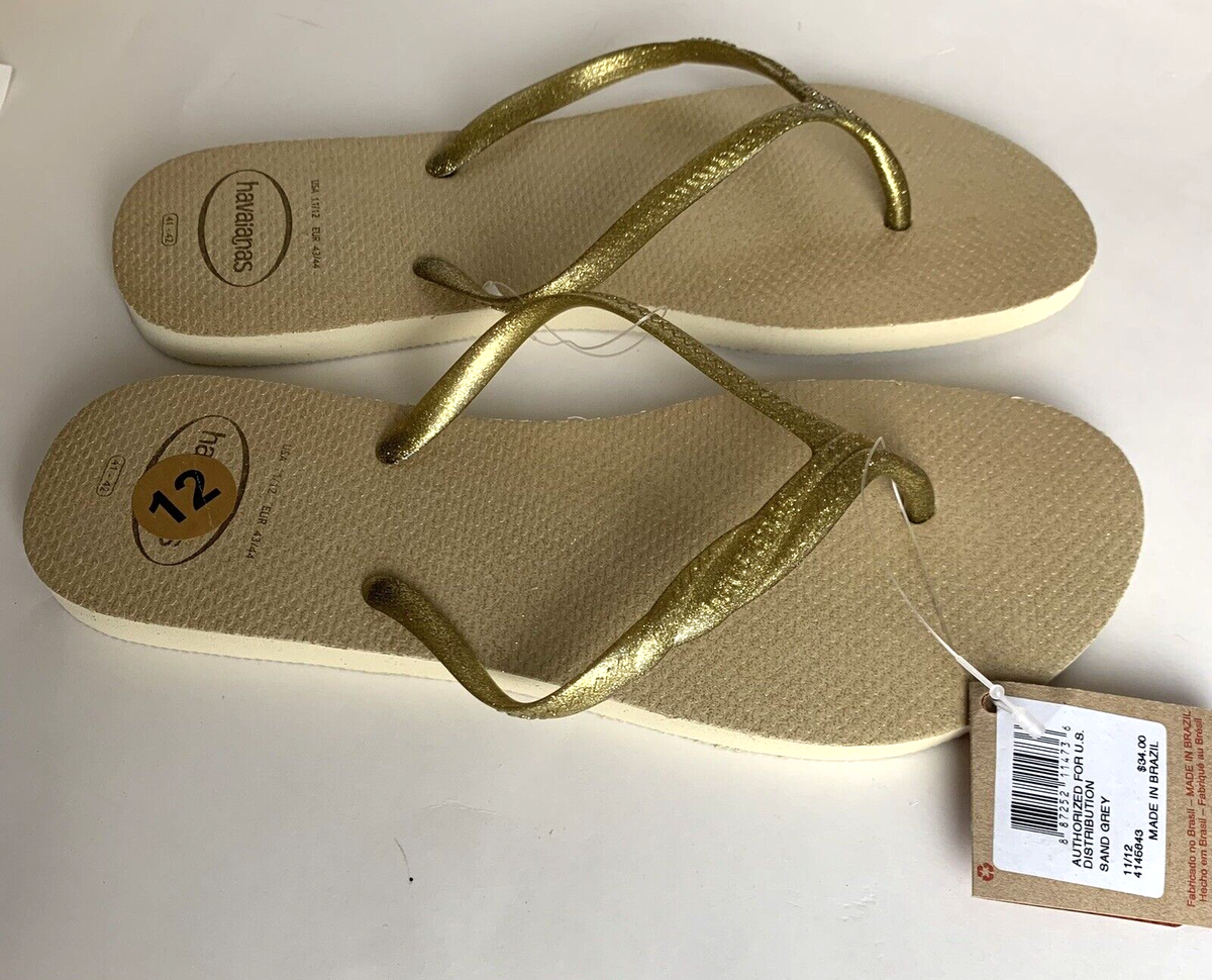 Havaianas Fantasia Gloss Flip Flops Sand Grey (Gold) Women Size 11