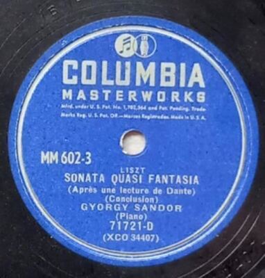 GYORGY SANDOR LISZT SONATA QUASI FANTASIA/FUNERAILLES COLUMBIA 78 RPM 105-8