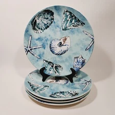 DASH OF THAT Lisa Audit Seashell Round Ceramic 11" Dinner Plates Set of 4