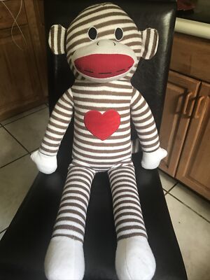 NEW Large 30'' Fun & Fun KNIT Styrofoam Pellet SOCK MONKEY Stuffed Animal (*56)