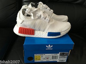 nmd runner pk white red blue