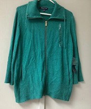 Jones New York Signature Women  s Size XL Knit Zip Up Cardigan Jacket Green New