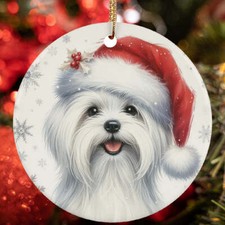 Merry Xmas Maltese Dog Santa Snowflake Winter Christmas Ornament Gift Tree Decor