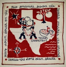 Vintage 1950s Fred Press Texas Lone Star State Cocktail Napkin MOMA MCM Grapefru