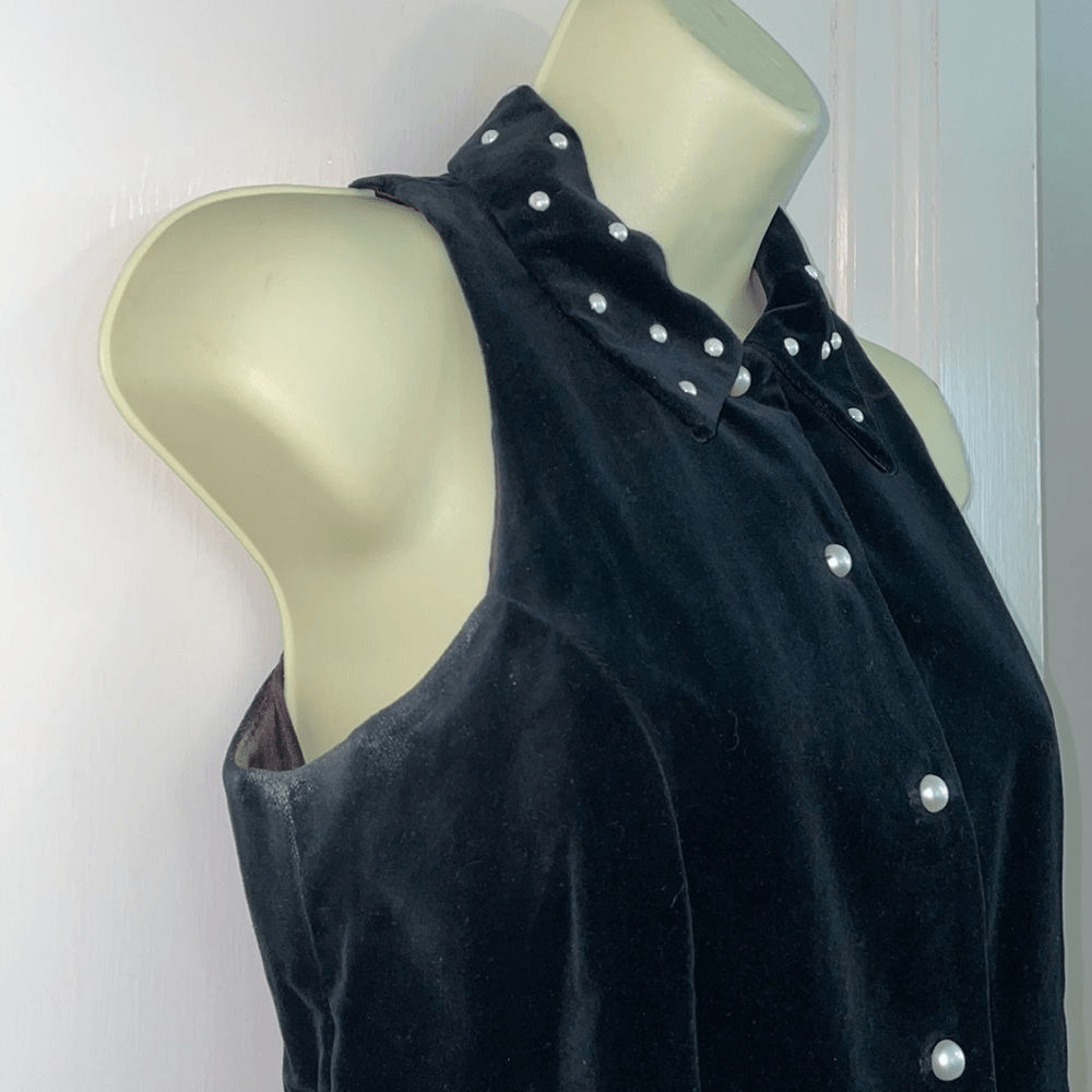 Vtg 80s Maggie Breen black velvet sleeveless dres… - image 5