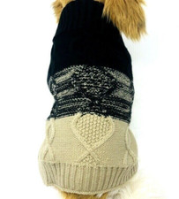 Dog Knitted Sweater, Knitted Warm Winter, Tan Beige Black, Small 12.5-14" Chest