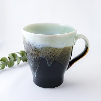 Japanese Handmade Mug Cup Natural Glaze White Celadon Black Porcelain Seto ware