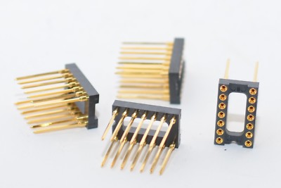 4x IC-Sockel / Fassung, 14-polig, DIL 14 NG, Wire Wrap, vergoldete Kontakte, NOS
