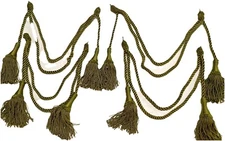 4 Olive Green Double Tassels Curtain Tie Backs. 