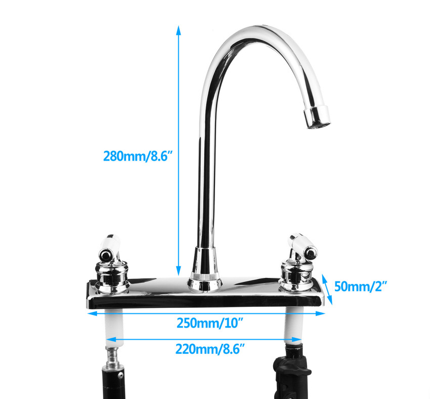 Kitchen Sink Faucet Double Handles Silver Hot & Cold For RV Motor & Mobile Home