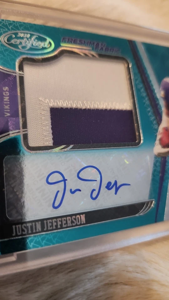 RARE, Justin Jefferson Panini Signature Jersey-Teal Etch, 2/15. - Image 3 of 4