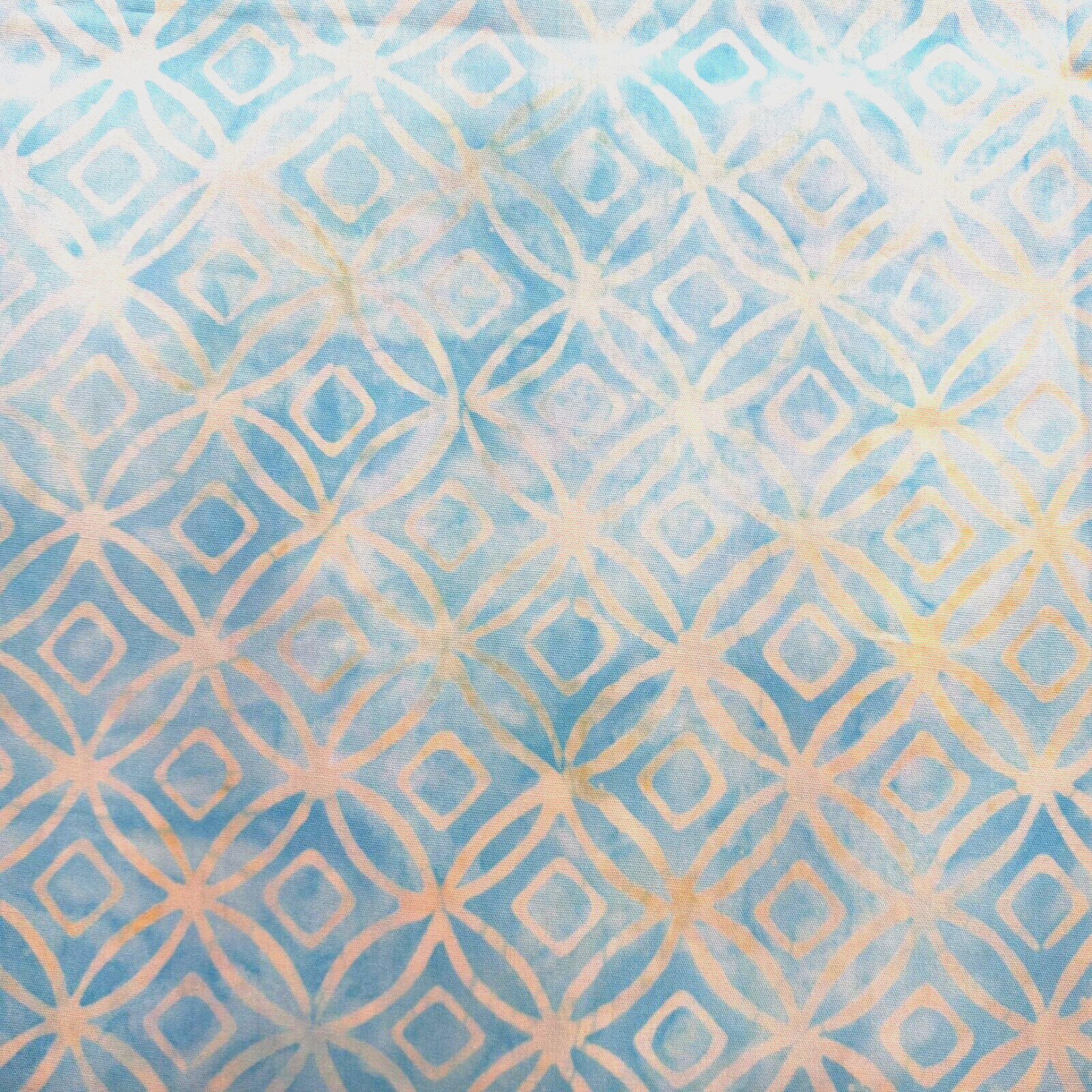 Aqua Blue Cream Geometric True Batik Reversible Quilt Cotton 1 Yard