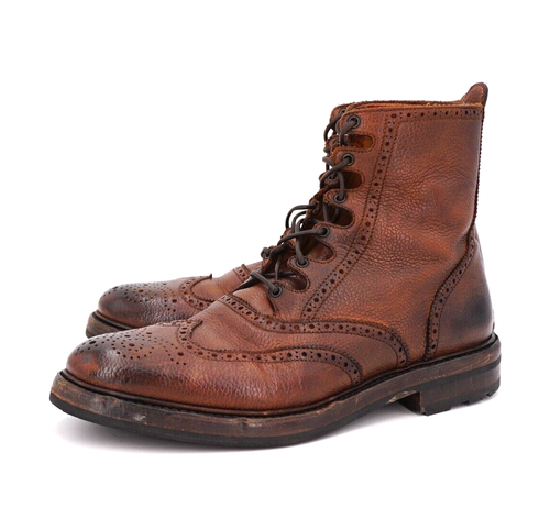 $1200 | RALPH LAUREN PURPLE LABEL 7.5 D BROWN SCOTCH GRAIN WING TIP BOOT - Picture 2 of 13
