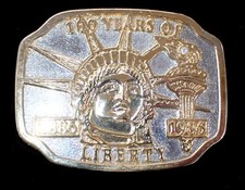 VTG. 1986 SILVER/GOLD "100 YEARS OF LIBERTY" STATUE OF LIBERTY BELT BUCKLE