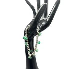 Hand Crafted Green Crystal Boho Bracelet 7" Aventurine (?) silver tone