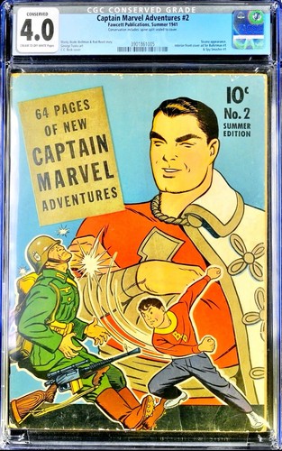⭐️Captain Marvel Adventures #2, 1941 CGC 4.0 VG🇺🇸WWII Classic CC Beck ...