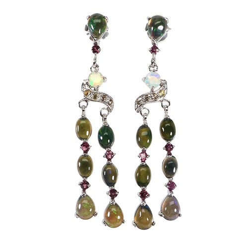 925 Pendientes de Plata de Ley Negro Ópalo 7x5mm Piedra Preciosa Zafiro Joyería - Imagen 2 de 10
