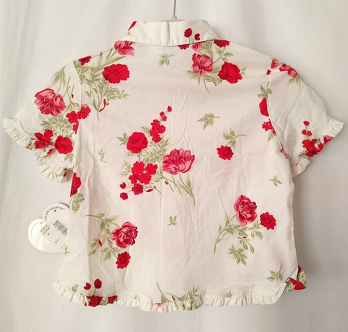Hartstrings Short Slv Button Blouse Ruffle Details Wht Floral Sz 8 NEW! #15539 - Picture 3 of 6