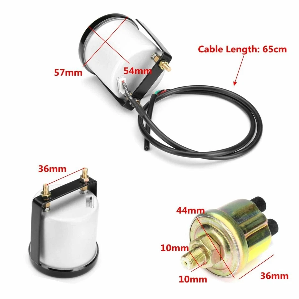 Mechanical 2" 52mm 12V 7 Color LED Oil Pressure Gauge Meter w Sensor 0-140 PSI - Image 4 of 4