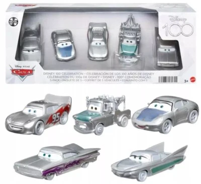 DISNEY PIXAR CARS - MATTEL Mater + Lightning McQueen + Sally + Flo + Ramone Disney 100 Celebration Cars set