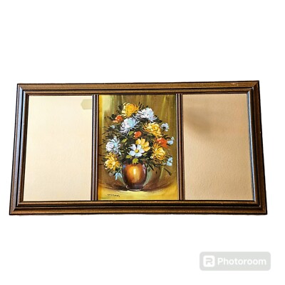 Vintage Retro 70s Oil Painting Floral With Two Mirrors Framed