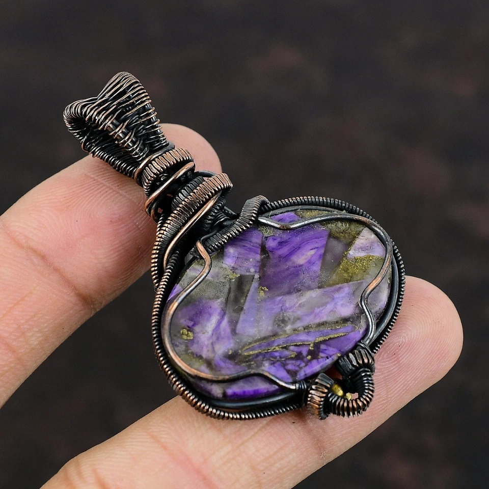 Women Day Gift Russian Charoite Wire Wrapped Pendant Copper For Women 2.36" - Image 3 of 4
