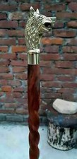 Handmade Walking Stick Solid Brass Wolf Head Handle Wooden Vintage Cane Designer