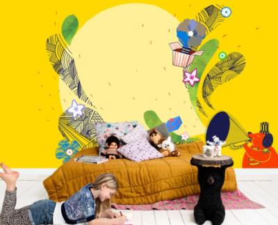 3D Yellow Background ZHUA18906 Wallpaper Wall Murals Removable Self-adhesive Ann