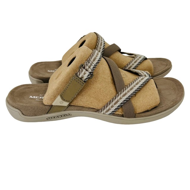 Merrell Womens Gray/Green Brindle Strap Sandals Memory Foam Air Cushion