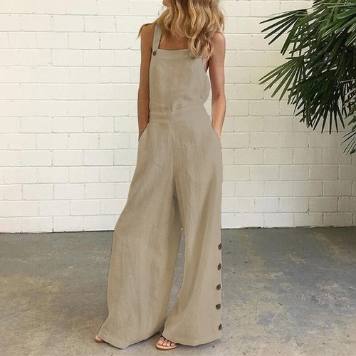 Womens Wide Leg Jumpsuits Long Pants Casual Summer Sleeveless Fashion Overalls - Picture 64 of 64