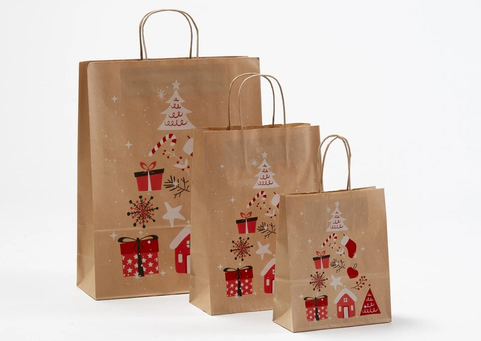 GK-VERPACKUNGEN Papiertragetaschen WINTER Weihnachten Papiertüten Tüten Weihnachtsbaum