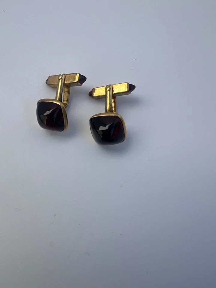 Beautiful Vintage Natural Square Red Cabochon Stone Swank Cufflinks(CFL102) - Image 3 of 4