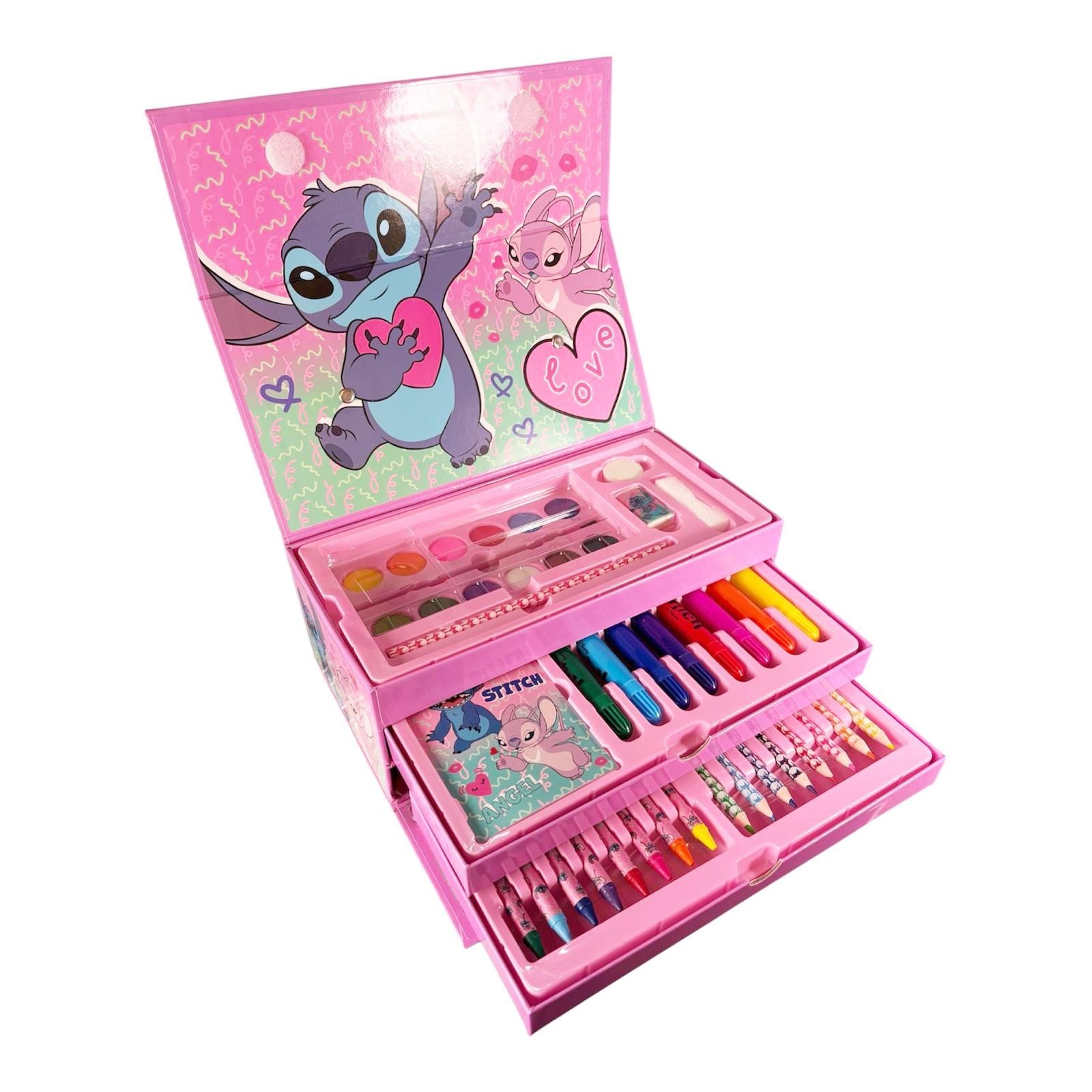 Caja de herramientas para colorear Stitch & Angel 52 piezas estuche arte artesanía conjunto papelería rosa niña