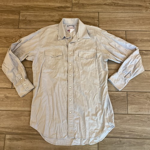 Schaefer Outfitter Mens Western Shirt Tan Khaki Cotton Made in USA Ranchwear