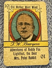 Vtg 1935 AUTHORS by RUSSELL CARD GAME Replacement Card 10 T W Burgess