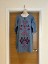Zonia Anwaar Ladies Blue Stitched Tunic Shift Kaftan Dress Size Small 12 42in