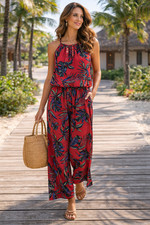 Women s Tropical Wide Leg Jumpsuit Colorful Resort Vacation Flowy