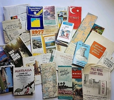 31x Lot Vtg Road Travel Maps 60s 70s 90s US Greece Istanbul  Tourism Brochures 