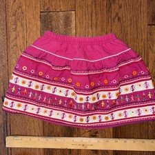 Baby Gap Fuchsia Embroidered Lined Flower Buttons skirt 6-12 Mo 100 Cotton