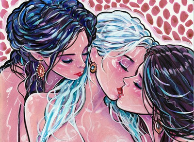 #ad Original Handmade Painting A4 Women Love Anime Girls Art Sensual Female Kiss $170.00