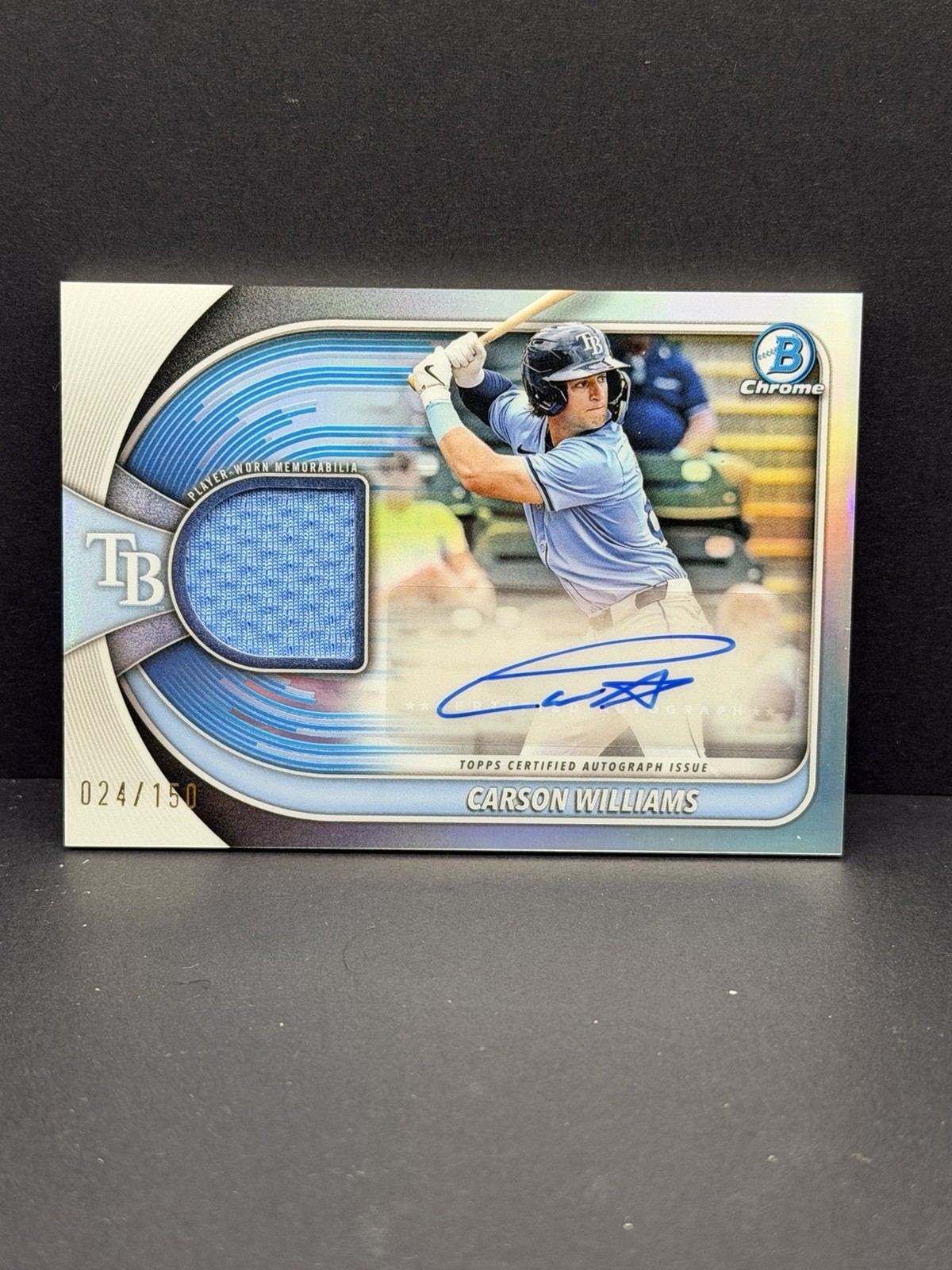 CARSON WILLIAMS 2025 BOWMAN CHROME PLAYER WORN PATCH AUTO /150 BCAR-CW