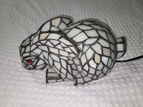 Vintage White Rabbit Tiffany Style Stained Glass Accent Table Lamp