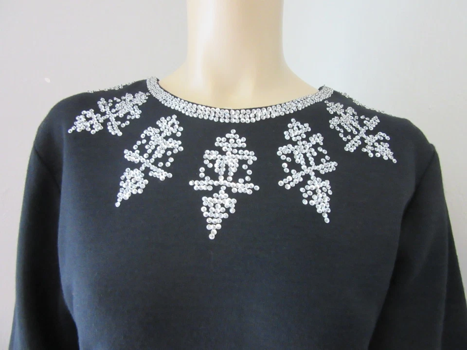 LIZ CLAIBORNE черный бисером винтажный 10 шерстяная смесь длинным рукавом колена платье - Изображение 2 из 4