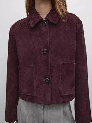 Women Suede Leather Short Coat New Cropped Jacket Casual Coat Blouson Top