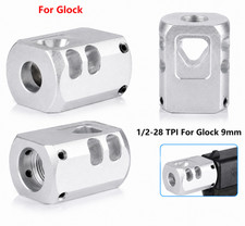 Aluminum 1/2x28 TPI Muzzle Brake Compensator Anodized Silver Color For 9 mm