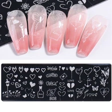 Heart Valentine's Day Nail Metal Stamping Plates Butterfly I LOVE YOU Flowers