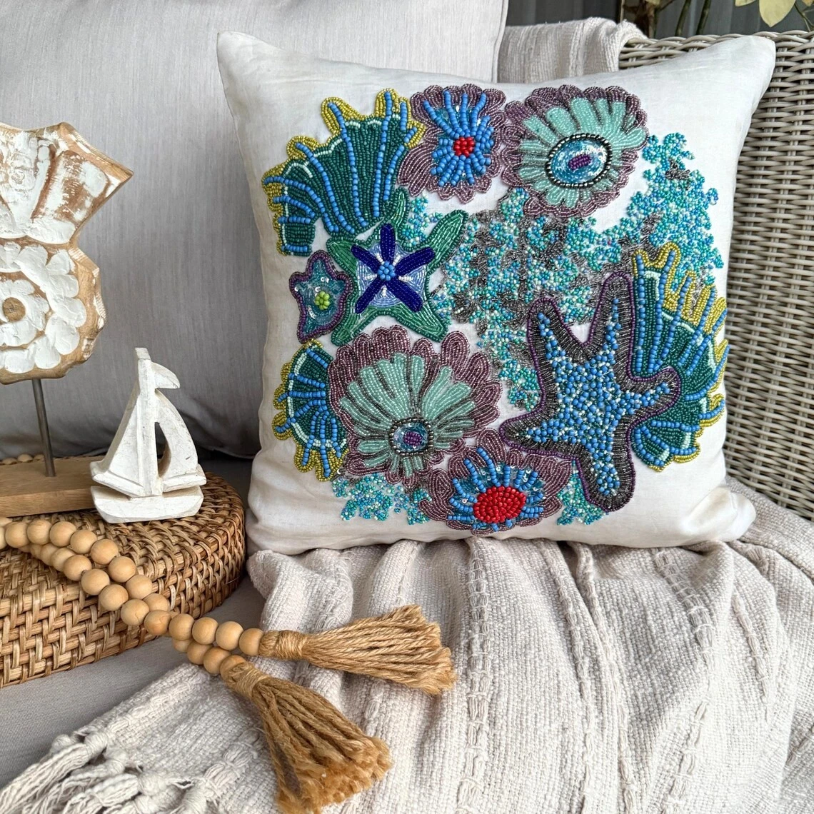 Decorative Pillow Case Blue 16"x16", Room Decor Cotton - Under The Ocean
Opens in a new window or ta