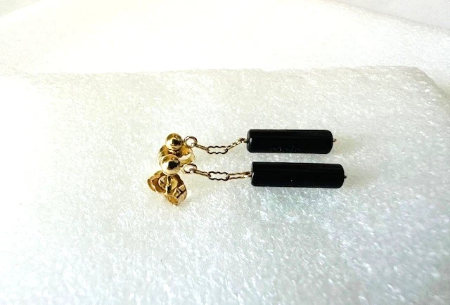 Aretes colgantes tubo coral negro oro 14K Bernard K Passman diseñador Foto 4 de 4