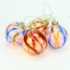 PENN 4 Battery Pink and Yellow Swirl Glass Ball LED Christmas Ornaments